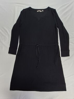 SOFT SURROUNDINGS Black Easy Living Fleecy Knit Long Sleeves Dress US S M Pocket